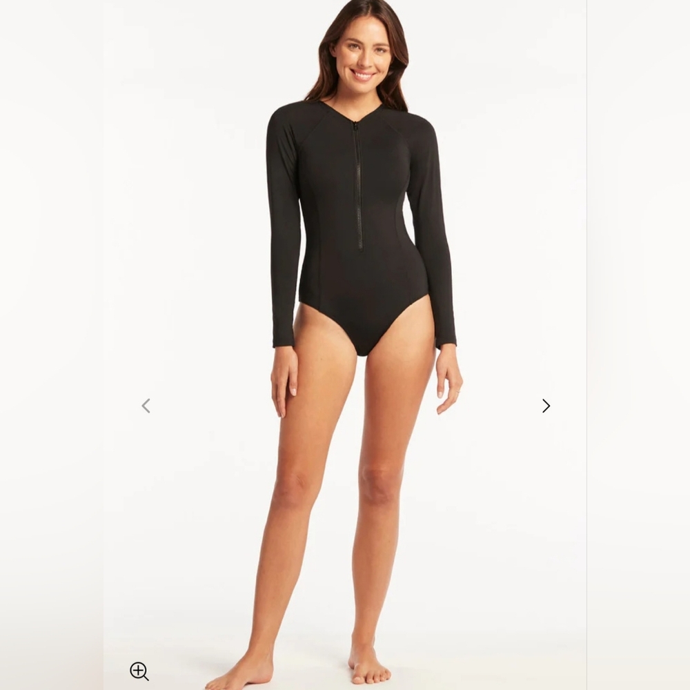 Sea Level Australia Womens 8 Black Swim Suit Eco Essentials Rash Guard UPF 50+